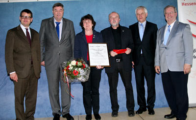 links: Innen-und Sportminister des Landes Hessen Boris Rhein, LSB Hessen Vorsitzender Dr. Rolf Müller, Renate Stuebing, Andreas Reuther, Vorsitzender des Sportkreis 40 Untertaunus Manfred Schmidt